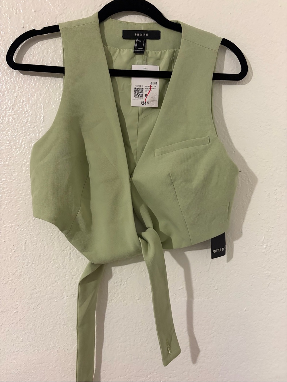 Forever 21 Light Sage Green Tie-Front Cropped Vest